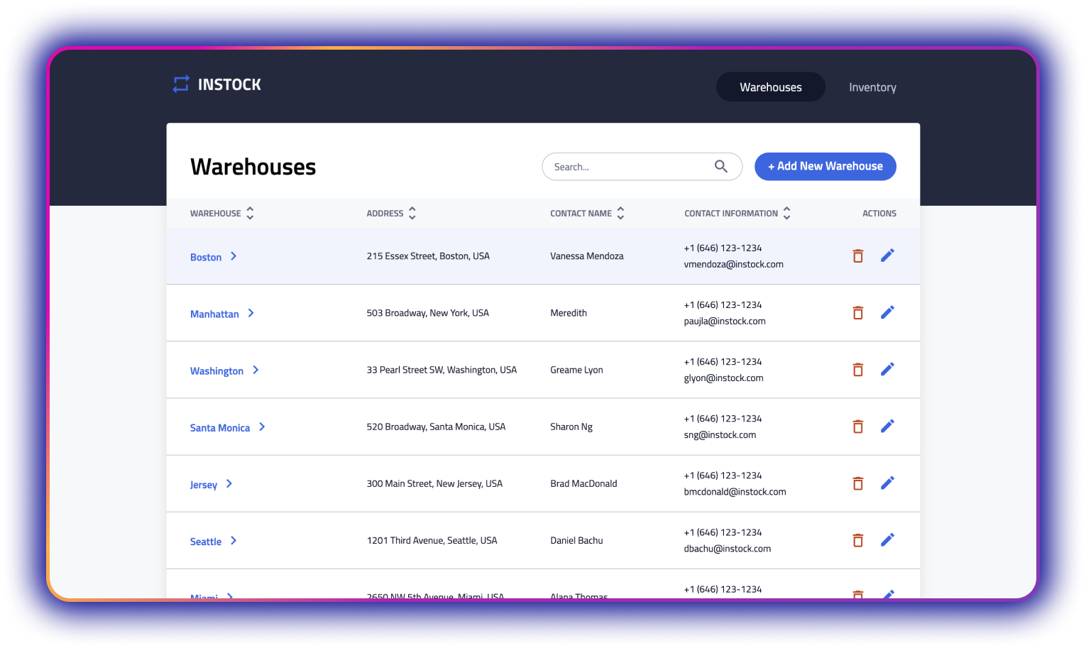 Screenshot of InStock